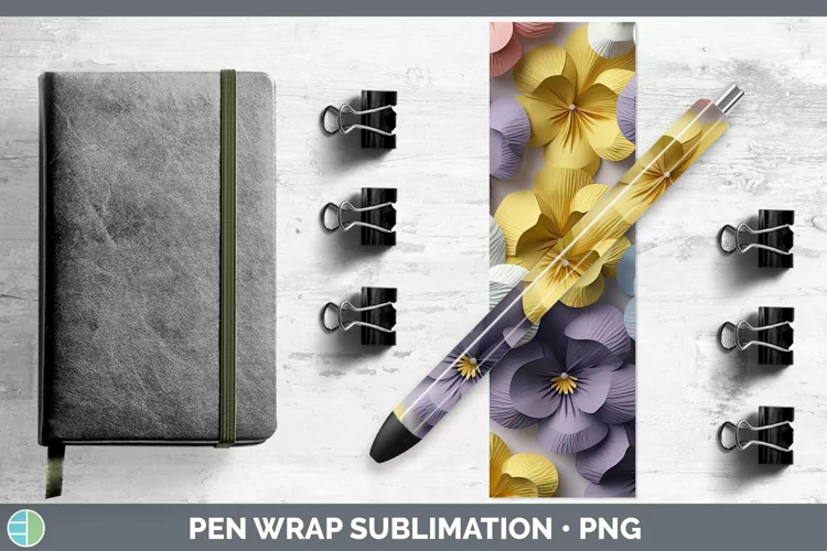 3D Paper Flowers Pansy Pen Wrap Sublimation Epoxy Pen Design