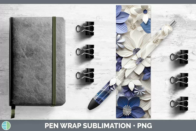 3D Paper Flowers Periwinkle Pen Wrap Sublimation Epoxy Pen D