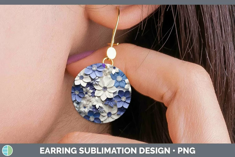 3D Paper Flowers Periwinkle Round Earrings Sublimation Earri