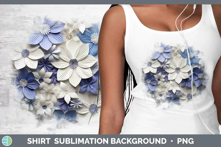 3D Paper Flowers Periwinkle Shirt Sublimation Sublimation Ba