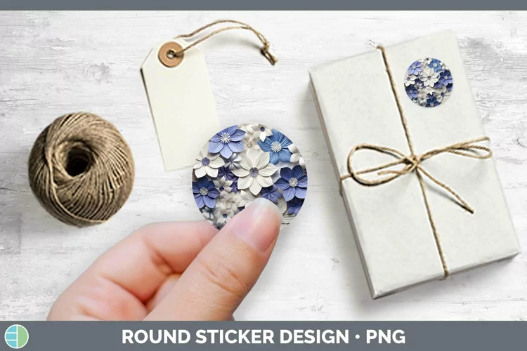 3D Paper Flowers Periwinkle Stickers | Round Labels Designs