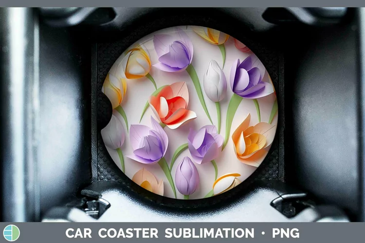 3D Paper Flowers Tulip Car Coaster Sublimation Coaster Desig