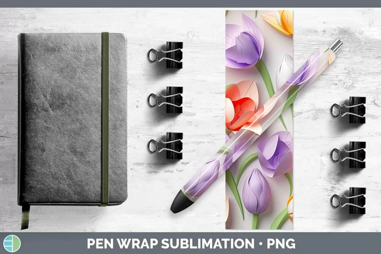 3D Paper Flowers Tulip Pen Wrap Sublimation Epoxy Pen Design