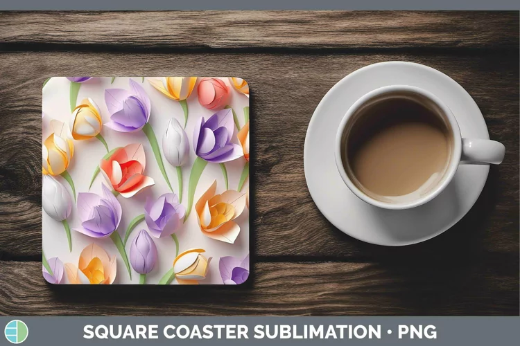 3D Paper Flowers Tulip Square Coaster Sublimation Coaster De