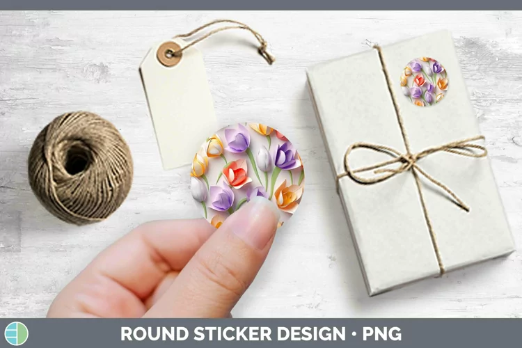 3D Paper Flowers Tulip Stickers | Round Labels Designs