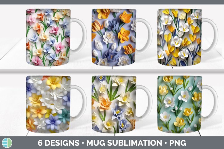 3D Paper Freesia Flowers Mug Wrap | Sublimation Coffee Cup D