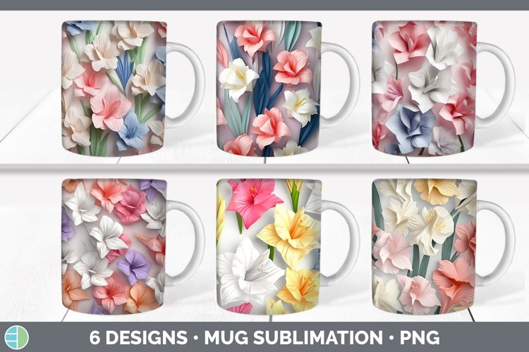 3D Paper Gladiolus Flowers Mug Wrap | Sublimation Coffee Cup
