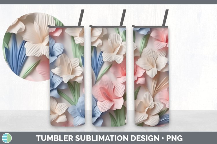 3D Paper Gladiolus Flowers Tumbler | Sublimation 20 oz Skinn