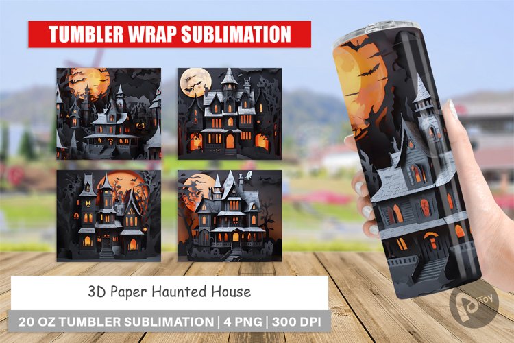 Tumbler Sublimation Wrap 3D Paper Haunted House example image 1