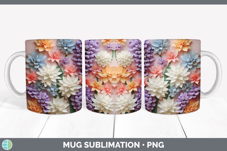 3D Paper Hyacinth Flowers Mug Wrap | Sublimation Coffee Cup