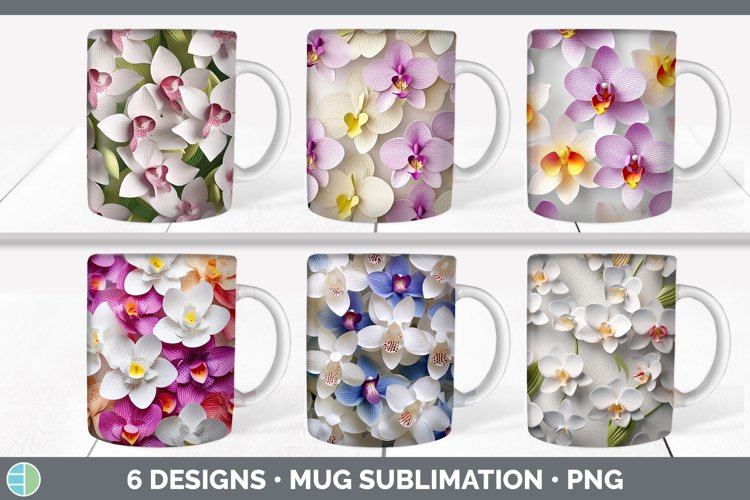 3D Paper Orchid Flowers Mug Wrap | Sublimation Coffee Cup De