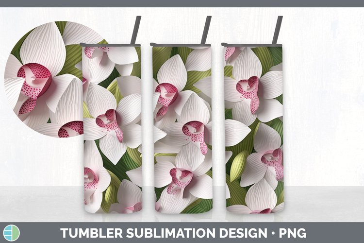 3D Paper Orchid Flowers Tumbler | Sublimation 20 oz Skinny T