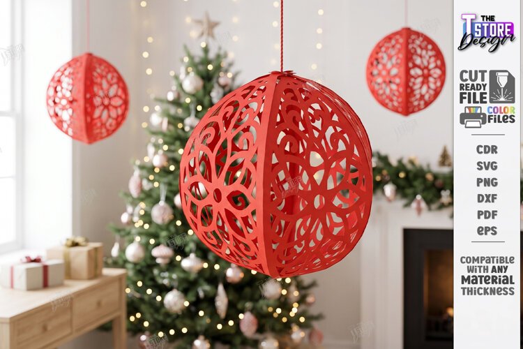3D Paper Christmas Ornament Paper Cut | Filigree Papercraft example image 1