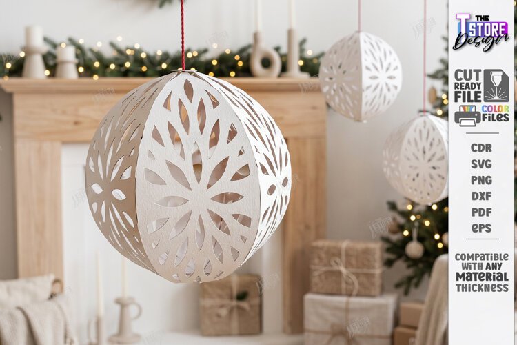 3D Paper Christmas Ornament Paper Cut | Filigree Papercraft example image 1
