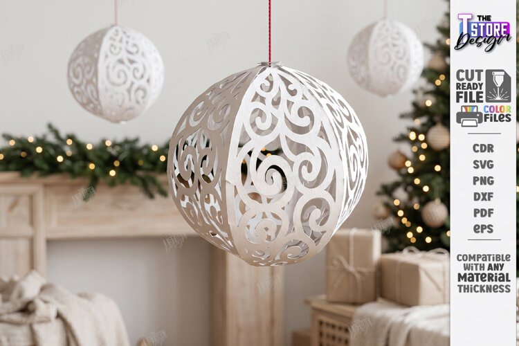 3D Paper Christmas Ornament Paper Cut | Filigree Papercraft example image 1