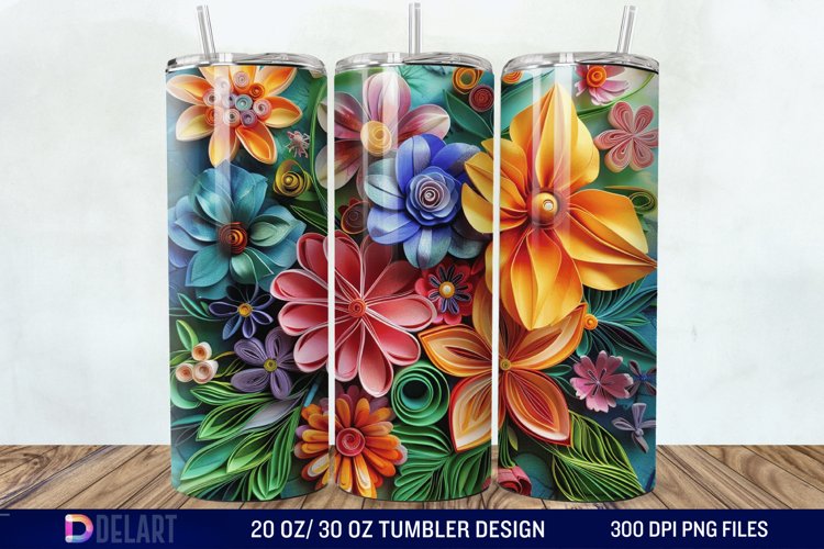 3D Paper Quilling Flower Multi Tumbler wrap