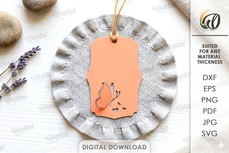 3D Paper Tag. Gift tag Template Paper Cut. Butterfly SVG