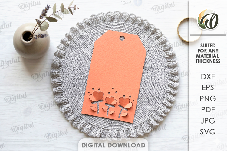 3D Paper Tag. Gift tag Template Paper Cut. Flowers SVG