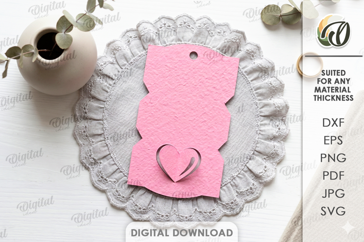 3D Paper Tag. Gift tag Template Paper Cut. Heart SVG
