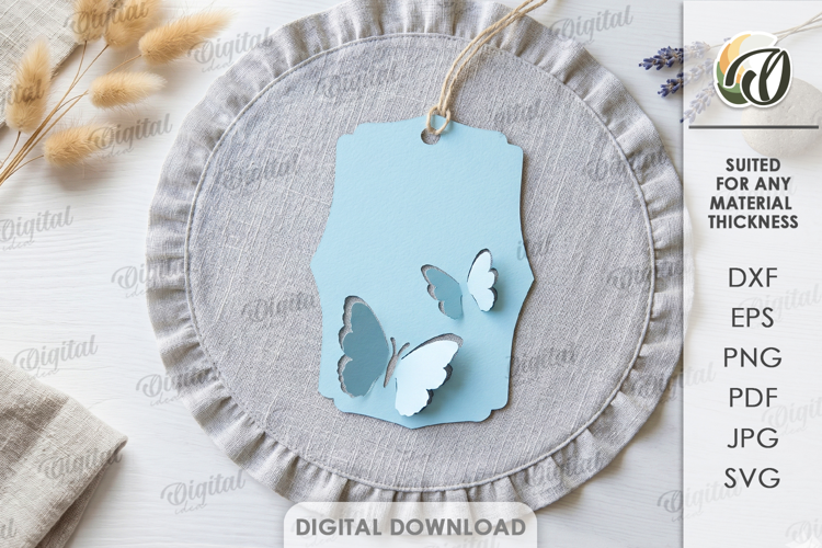 3D Paper Tag. Gift tag Template Paper Cut. Butterflies SVG