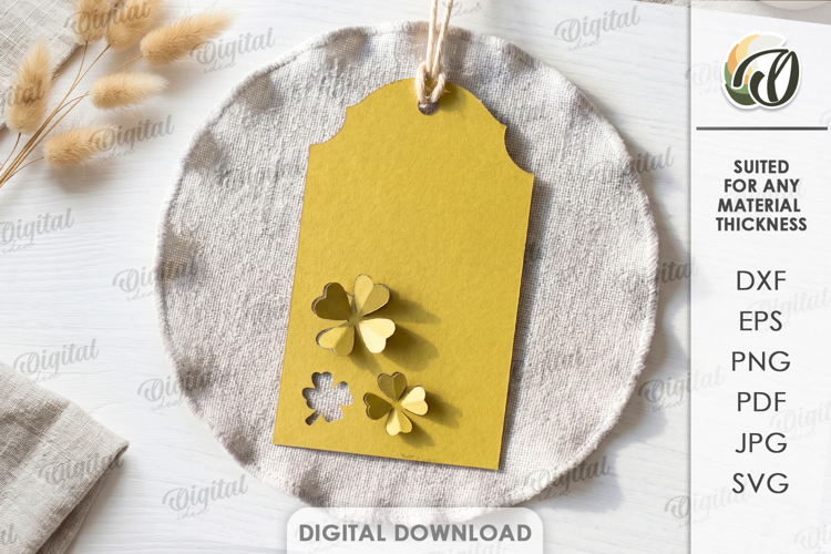 3D Paper Tag. Gift tag Template Paper Cut. Flowers SVG
