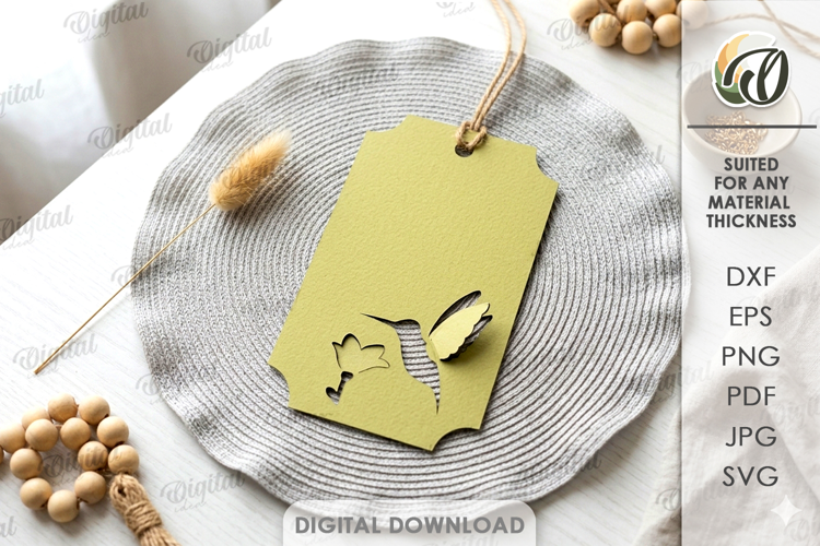 3D Paper Tag. Gift tag Template Paper Cut. Bird SVG