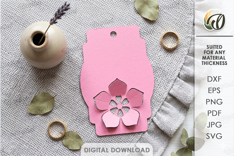 3D Paper Tag. Gift tag Template Paper Cut. Flower SVG