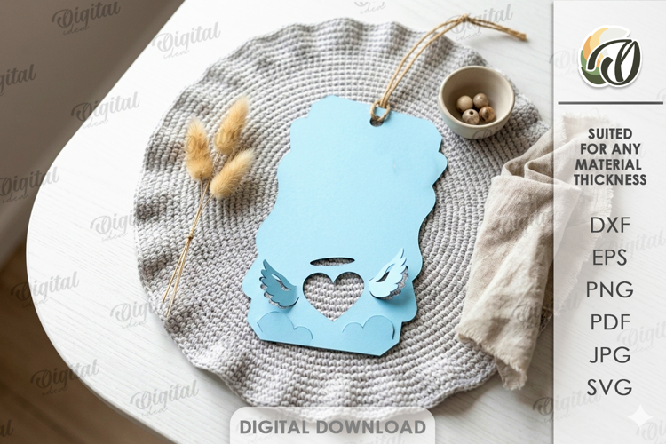 3D Paper Tag. Gift tag Template Paper Cut. Heart SVG