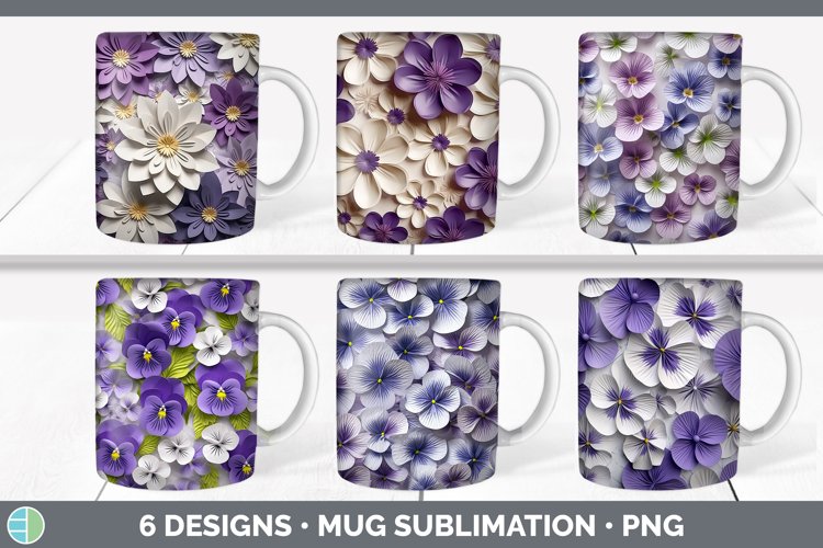 Bundle of six 3D Violets Mug Wrap designs.