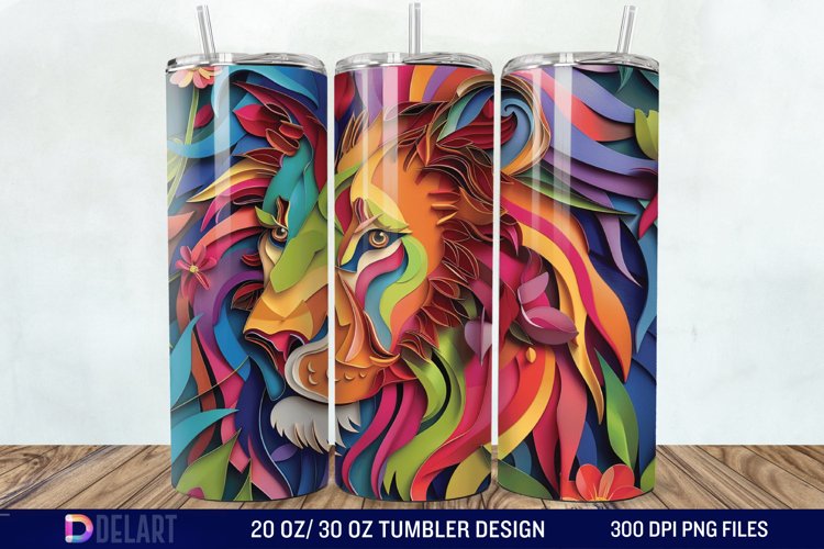 3D Papercut Lion Tumbler Wrap example image 1