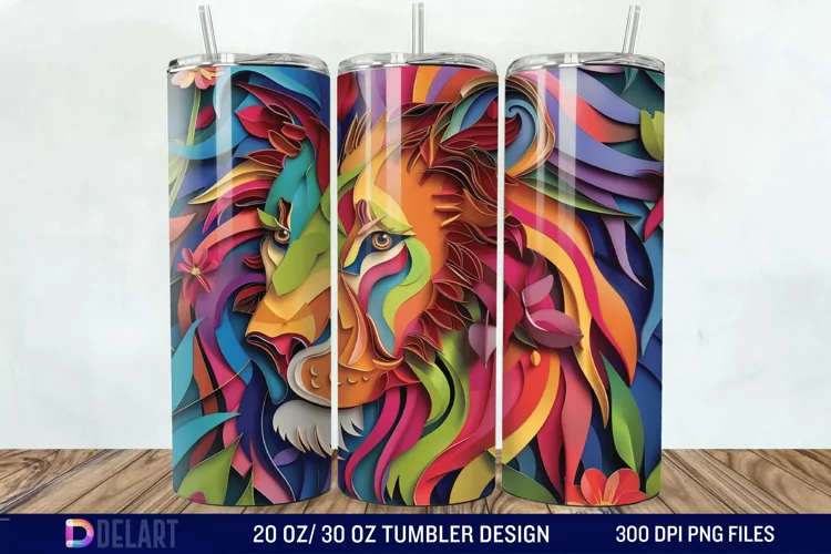 3D Papercut Lion Tumbler Wrap