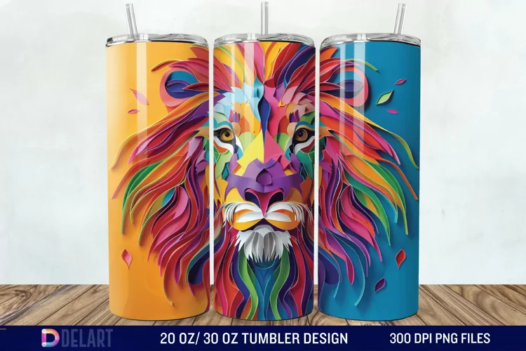 3D Papercut Lion Tumbler Wrap