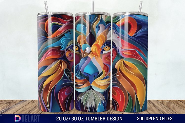 3D Papercut Lion Tumbler Wrap example image 1