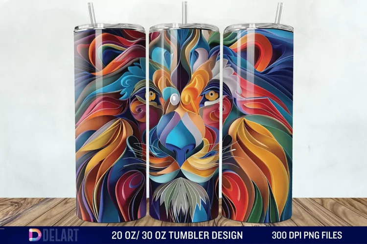 3D Papercut Lion Tumbler Wrap