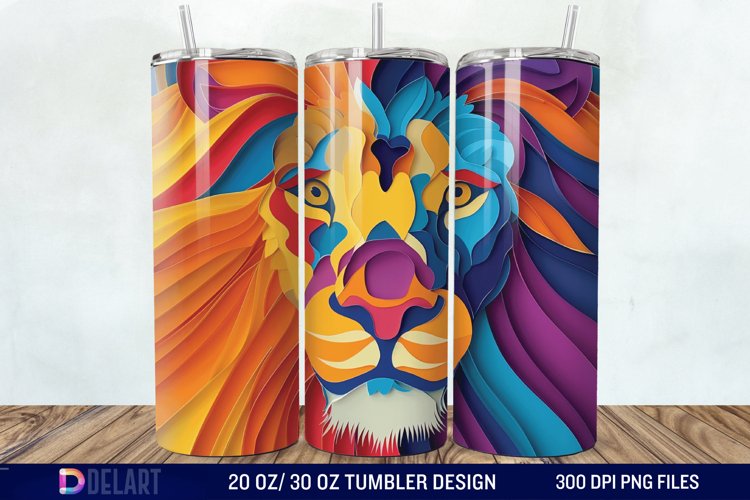 3D Papercut Lion Tumbler Wrap example image 1
