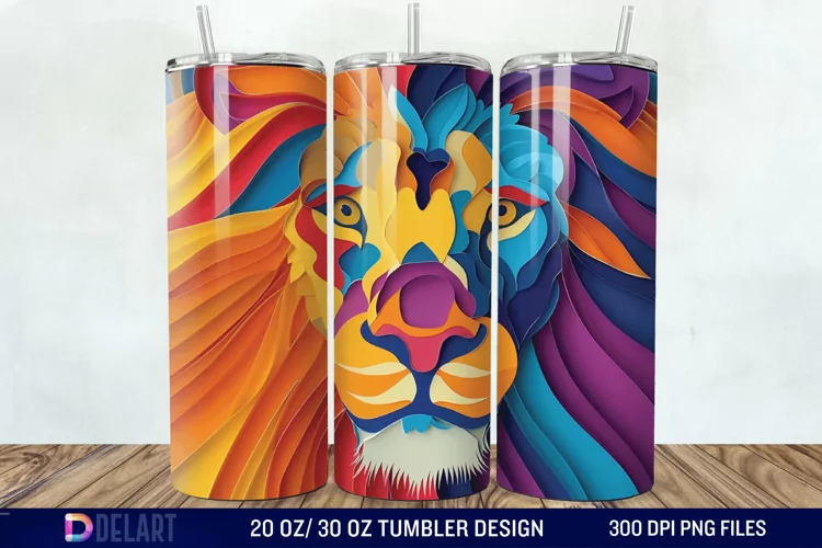 3D Papercut Lion Tumbler Wrap