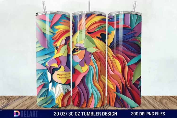 3D Papercut Lion Tumbler Wrap