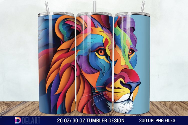 3D Papercut Lion Tumbler Wrap