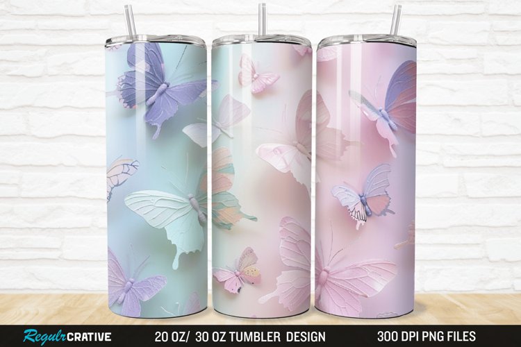 3D Pastel Butterfly 20/30oz Skinny Tumbler example image 1