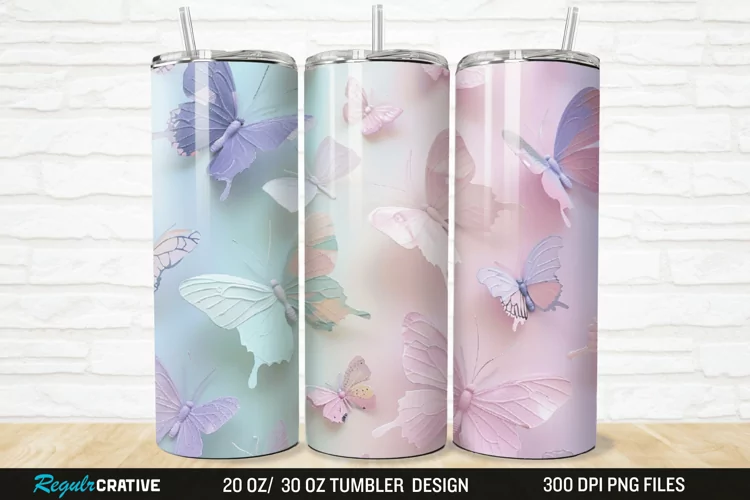 3D Pastel Butterfly 20/30oz Skinny Tumbler