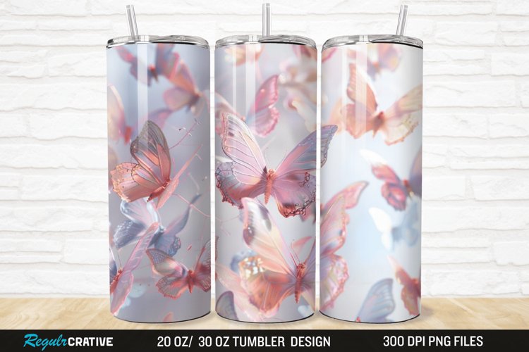 3D Pastel Butterfly 20/30oz Skinny Tumbler example image 1