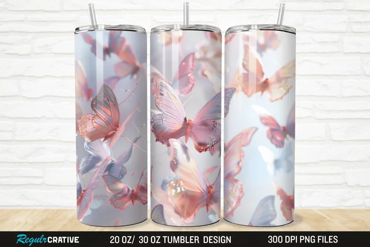 3D Pastel Butterfly 20/30oz Skinny Tumbler