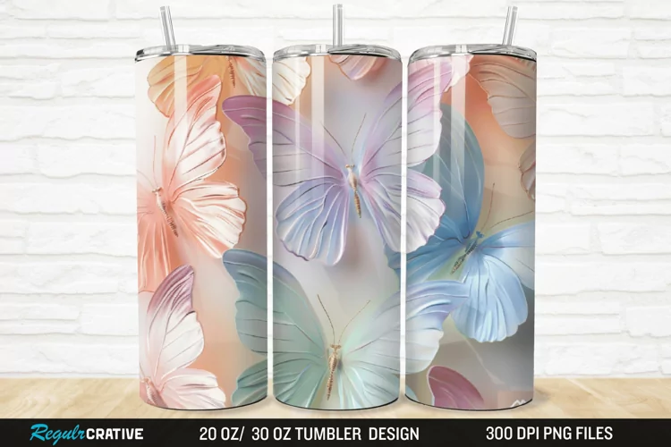 3D Pastel Butterfly 20/30oz Skinny Tumbler