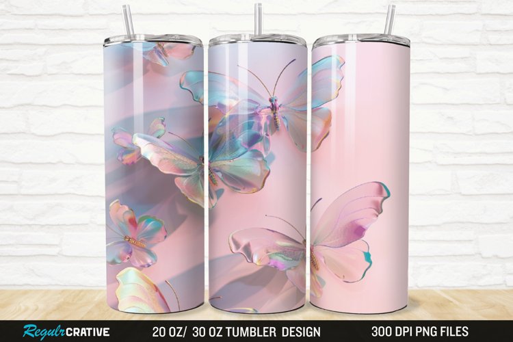 3D Pastel Butterfly 20/30oz Skinny Tumbler example image 1