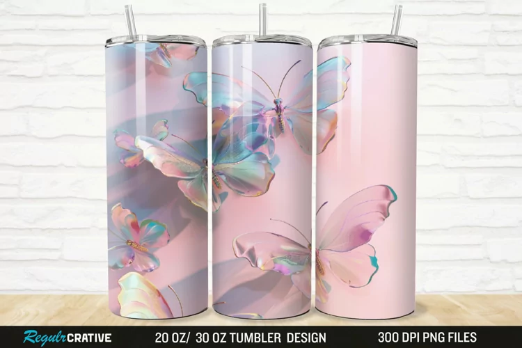 3D Pastel Butterfly 20/30oz Skinny Tumbler