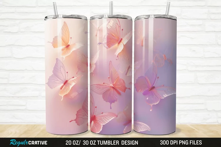3D Pastel Butterfly 20/30oz Skinny Tumbler