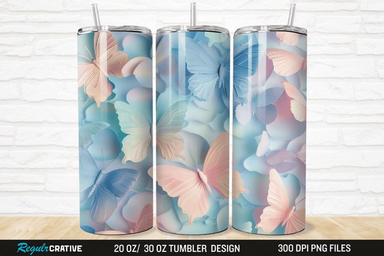 3D Pastel Butterfly 20/30oz Skinny Tumbler example image 1