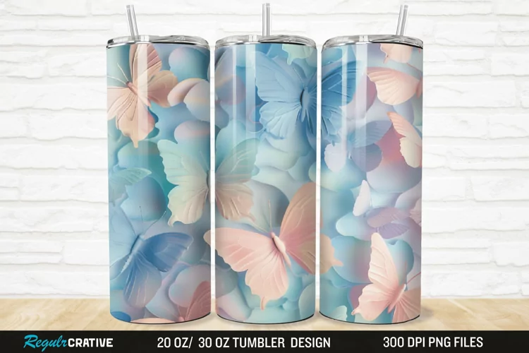 3D Pastel Butterfly 20/30oz Skinny Tumbler