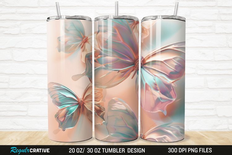 3D Pastel Butterfly 20/30oz Skinny Tumbler example image 1