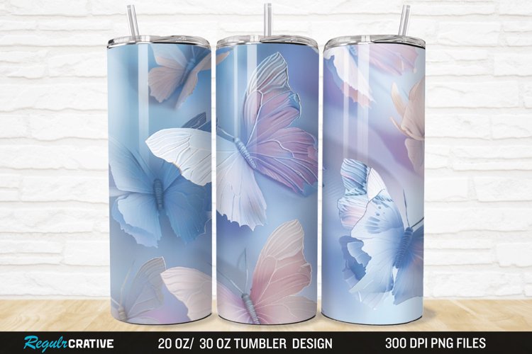 3D Pastel Butterfly 20/30oz Skinny Tumbler example image 1